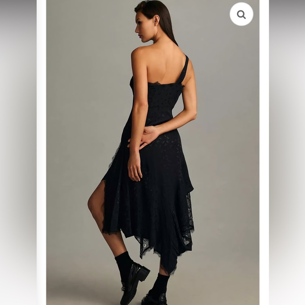 Anthropologie Black Asymmetrical Lace maxi Dress size 4 one shoulder - Picture 3 of 6